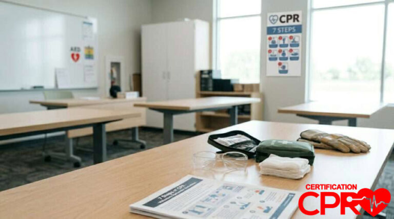 CPR training setup with manikins and instructional materials in West Palm Beach.