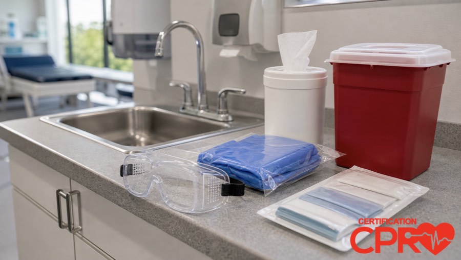 Bloodborne pathogens exposure control supplies for healthcare worker training in West Palm Beach.