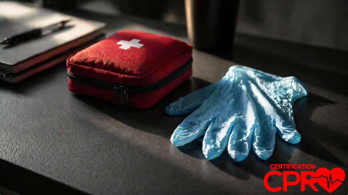 First aid kit and gloves for CPR certification and training in West Palm Beach.