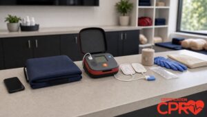 AED trainer and CPR classroom supplies for learning the Chain of Survival in West Palm Beach.
