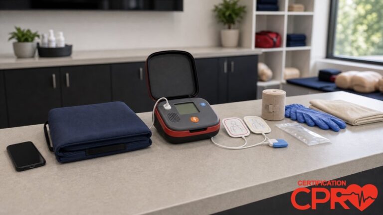 AED trainer and CPR classroom supplies for learning the Chain of Survival in West Palm Beach.
